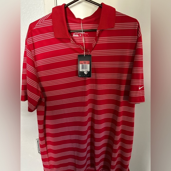 Nike Golf Red Striped Performance Polo Dri-Fit Shirt Men's Large L NEVER WORN - Picture 1 of 4